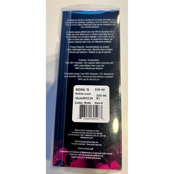 Maidenform Adhesive Clip Bra Nude Size D Strapless Backless Silicone Cups - Picture 3 of 4